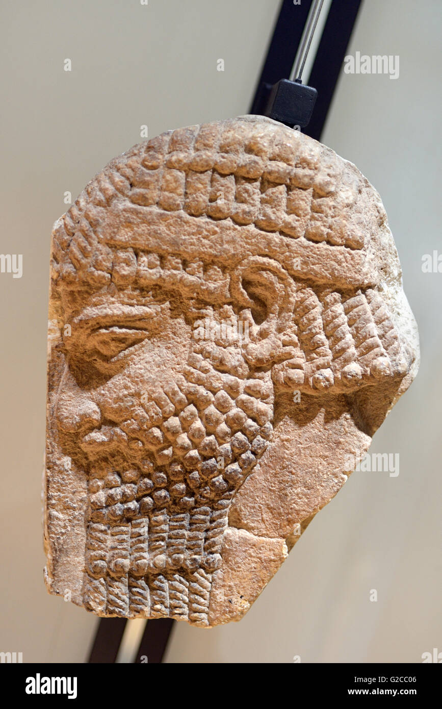 Assyrian Stone Relief Bearded Assyrian (c8thBC) from Dur-Sharrukin, present-day Khorsabad in northern Iraq. Assyrian Capital During Reign of Sargon II Stock Photo