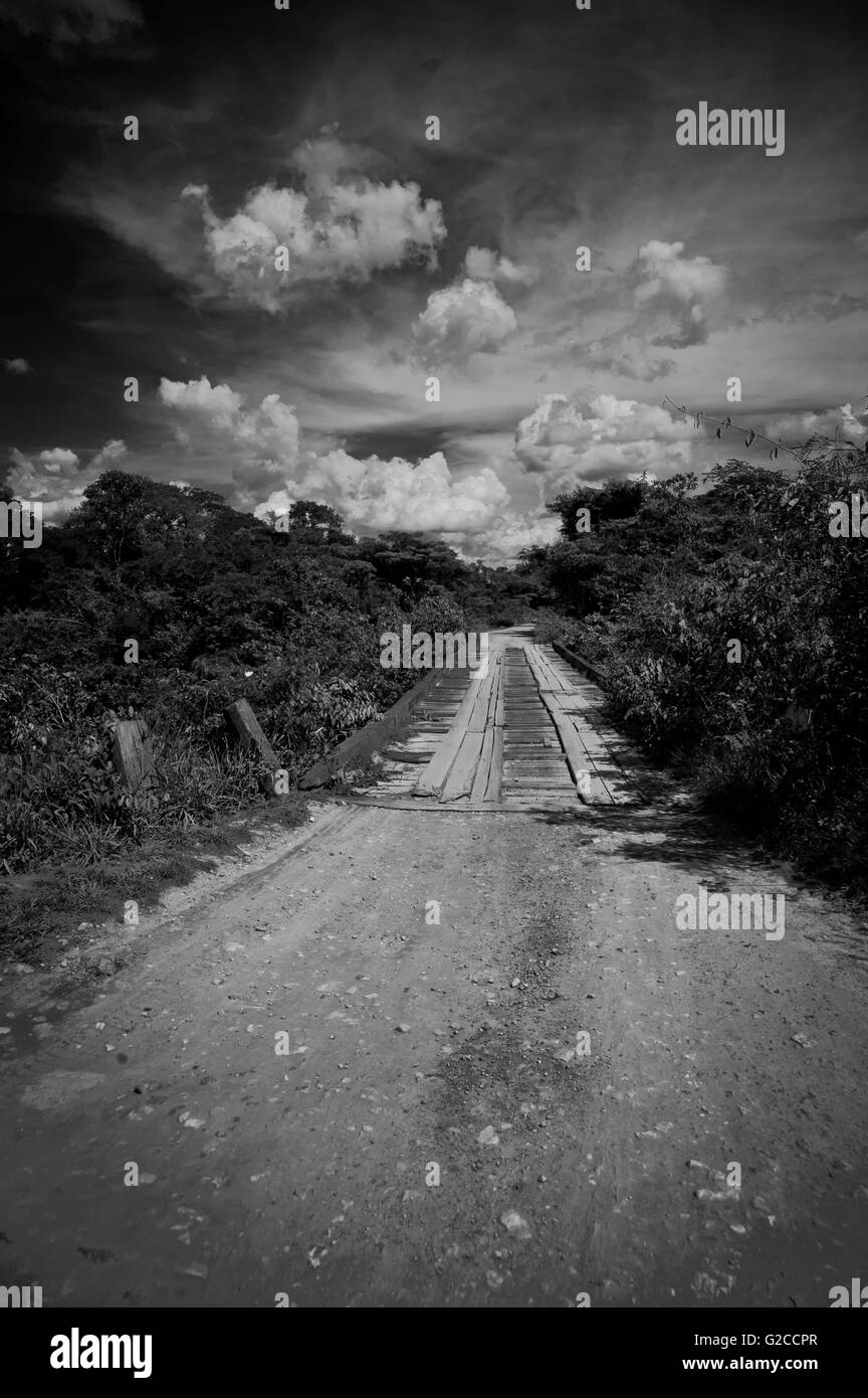 Dirty bridge in the Amazon Highway Stock Photo