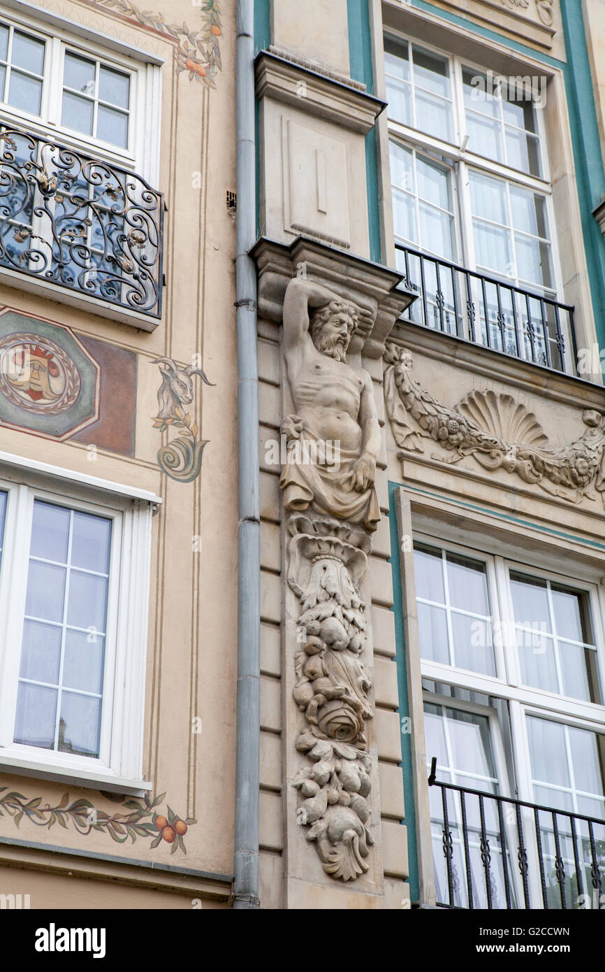 High relief detail of a Hanseatic house in Gdansk, Old Town. Stock Photo