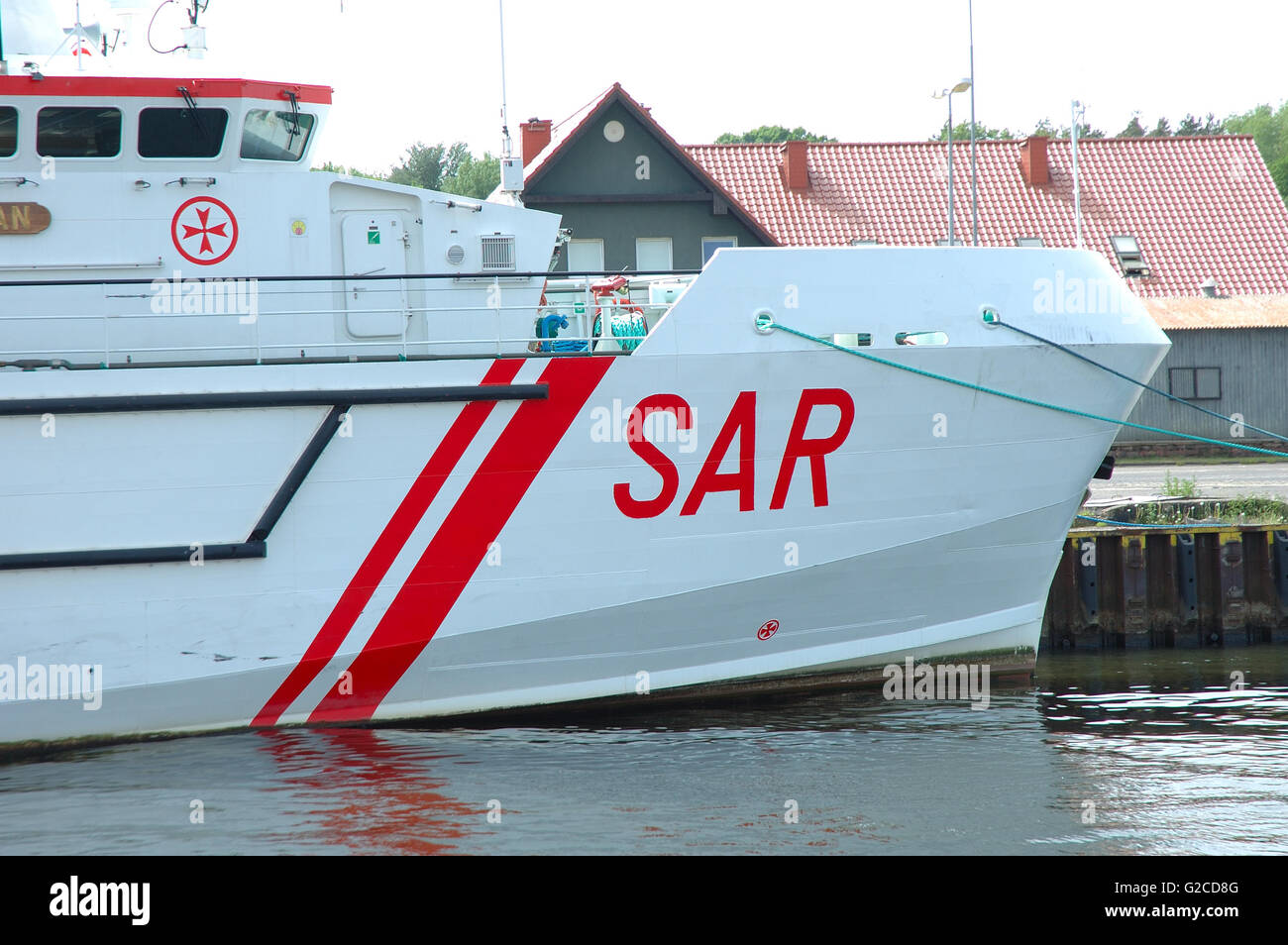Ustka, Poland - May 24, 2014: SAR ship in harbour in Ustka in Poland Stock Photo