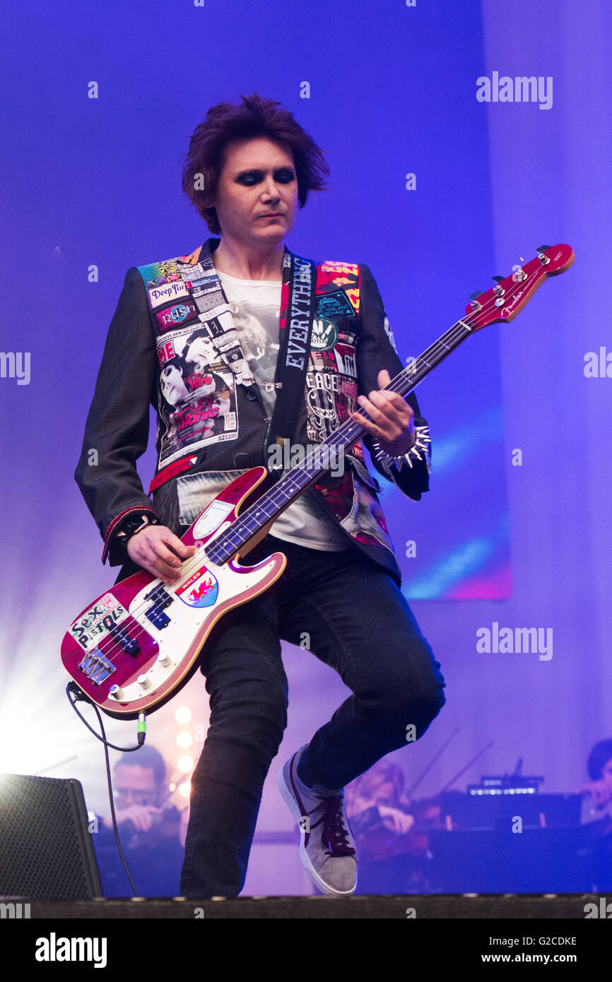 Manic Street Preachers perform at Swansea's Liberty Stadium on May 28th 2016. Photo shows bassist Nicky Wire. Stock Photo