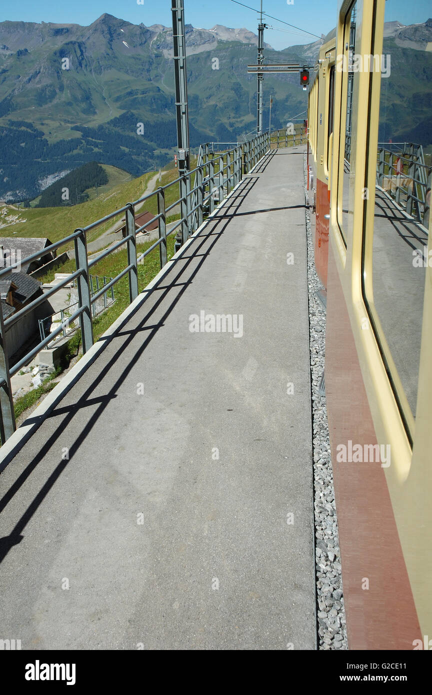 Platform on train station between Kleine Scheidegg and Jungfraujoch pass in Switzerland Stock Photo