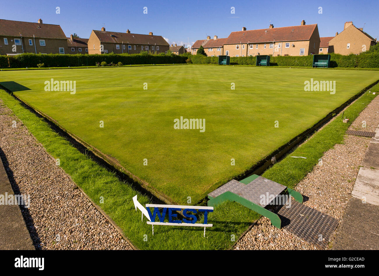 GLASGOW, SCOTLAND - Fairfield Bowling Club, Govan. Grass lawn for bowling. Stock Photo