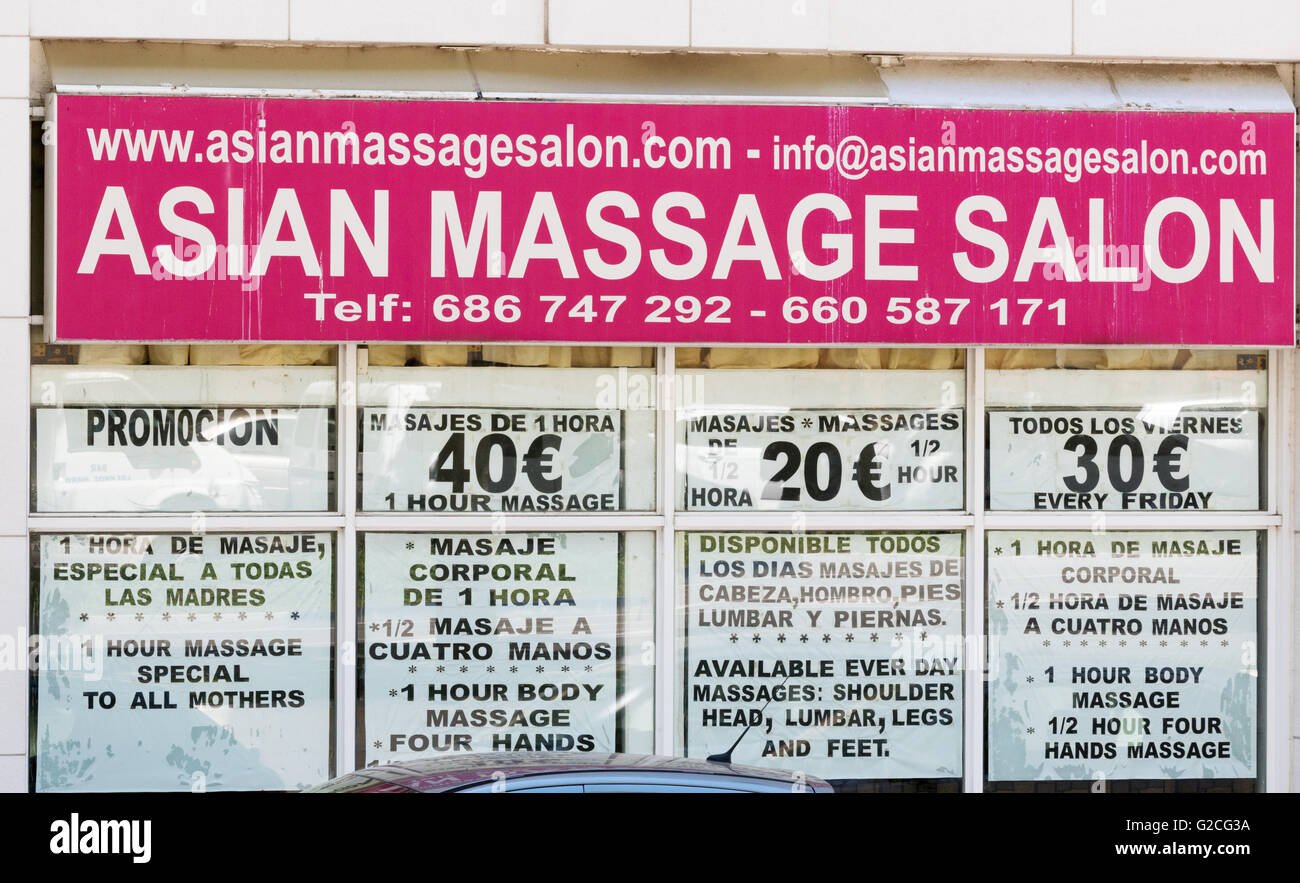 Sign for an Asian Massage Salon, Gibraltar Europe Stock Photo