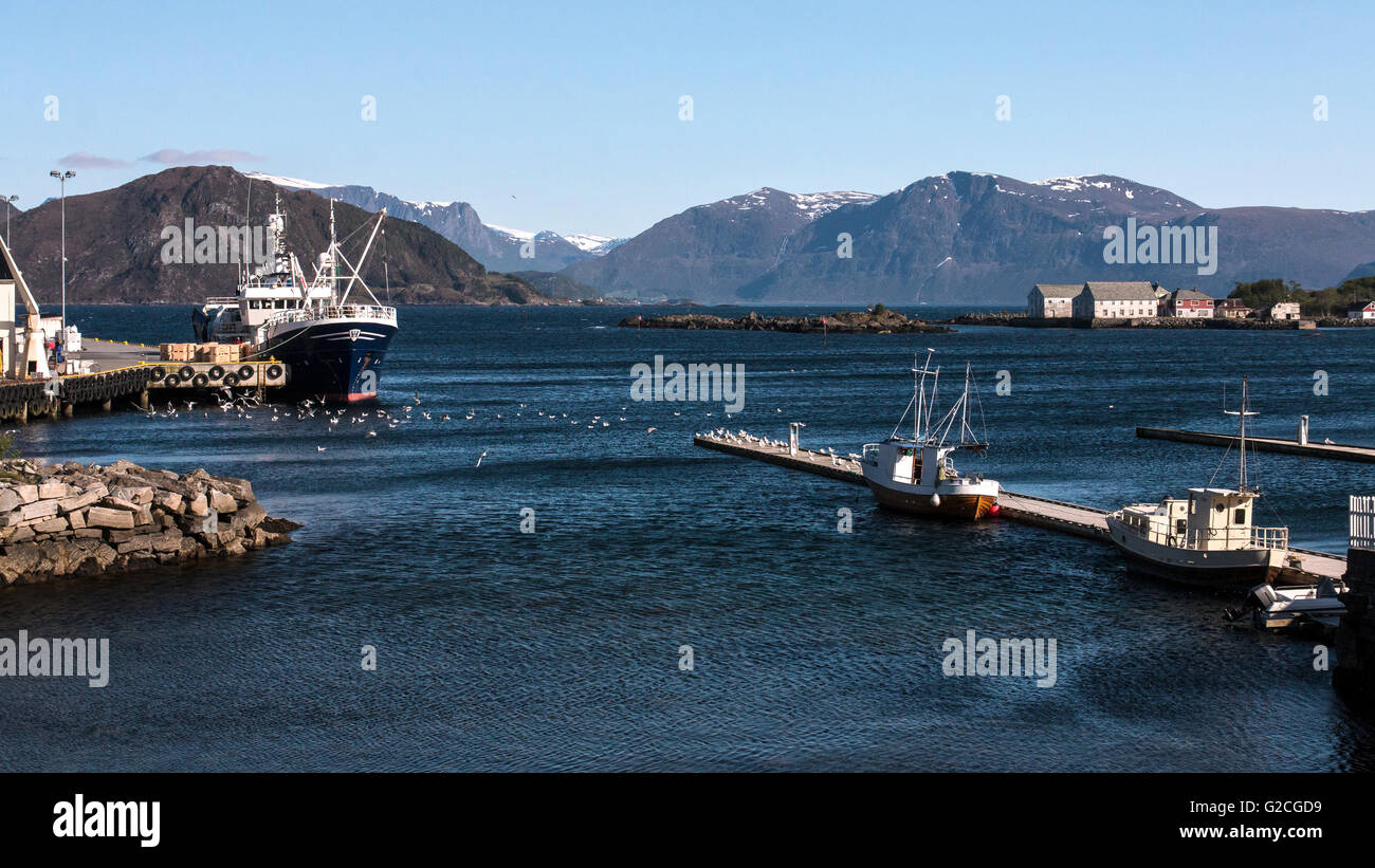 Fishing harbour at Vågen,Sandsøy, Sande, Sunnmøre, Norway Stock Photo