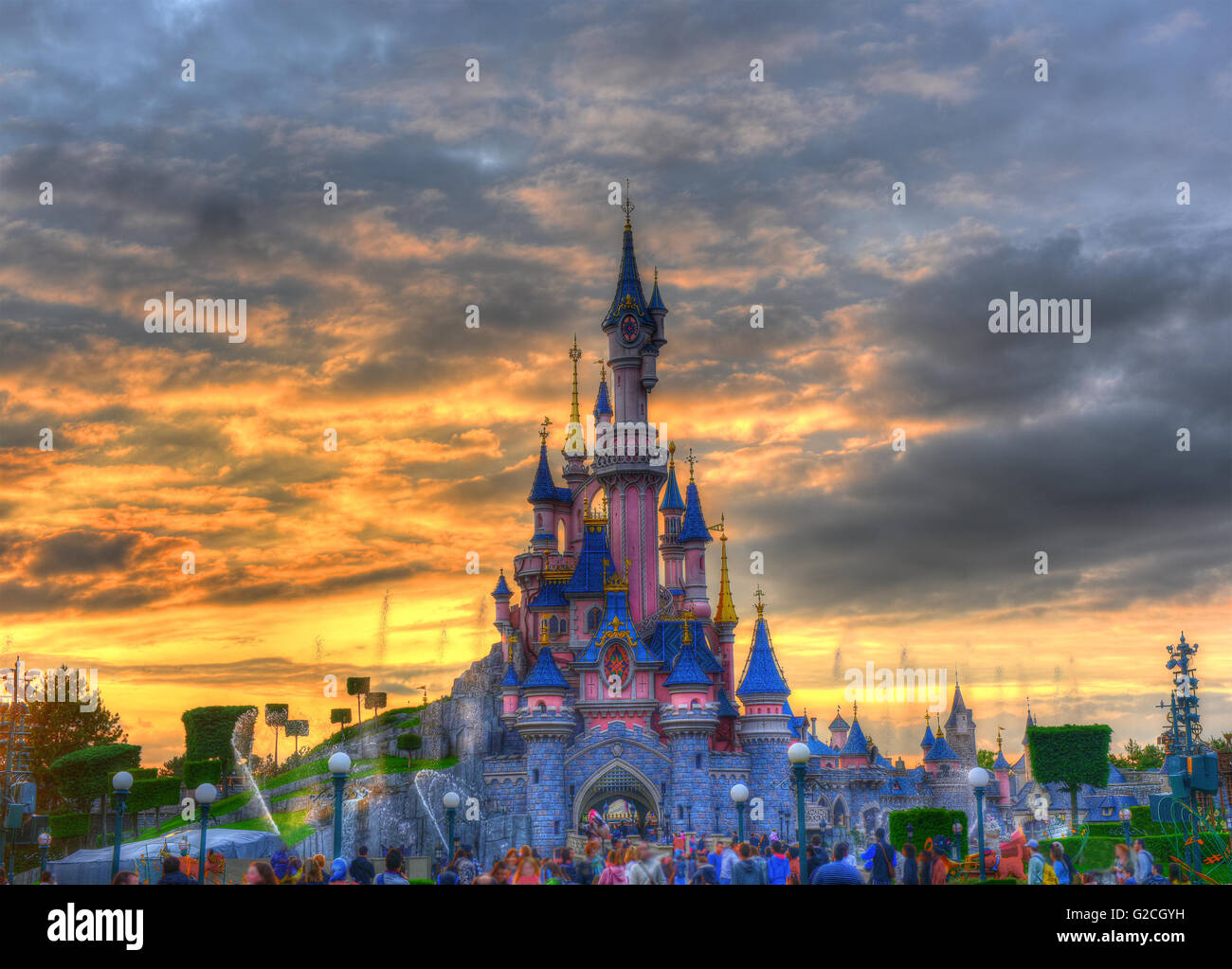 Disneyland Paris at sunset Stock Photo