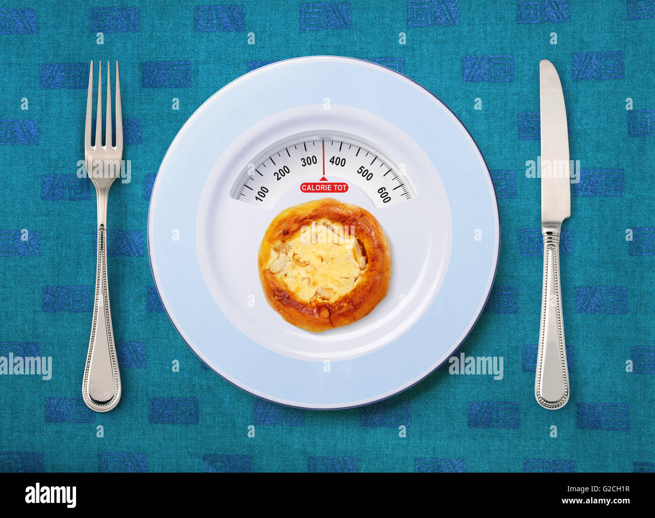 view of calorie tot in pizza that on white plate Stock Photo