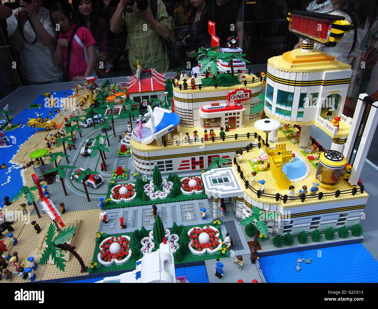 Lego Model building toy fun landscape city river yacht shopping mall people  garden Stock Photo - Alamy