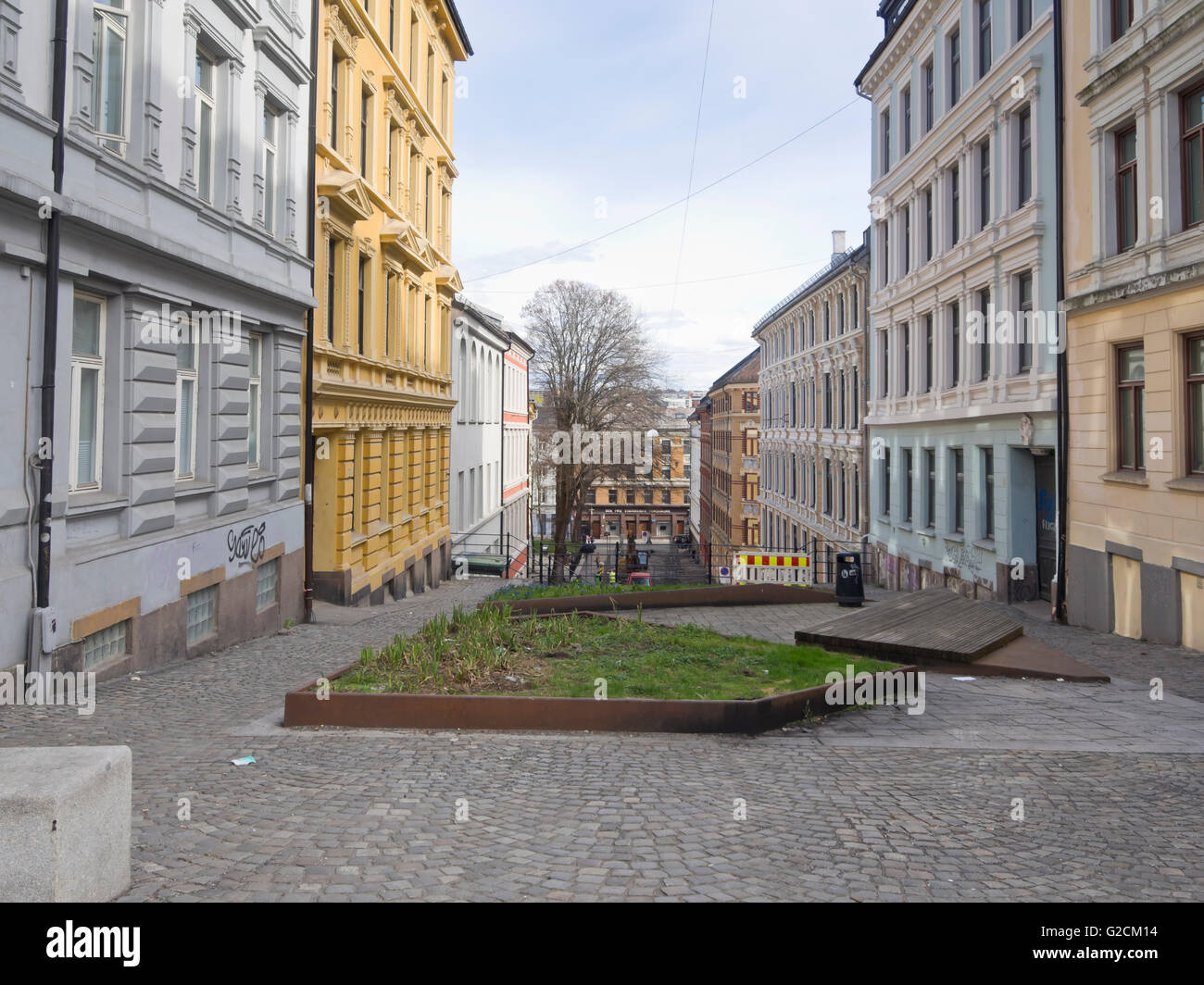 Inner city street with old apartment blocks (ca 1900) Wilses gate in the Norwegian capital Oslo Stock Photo