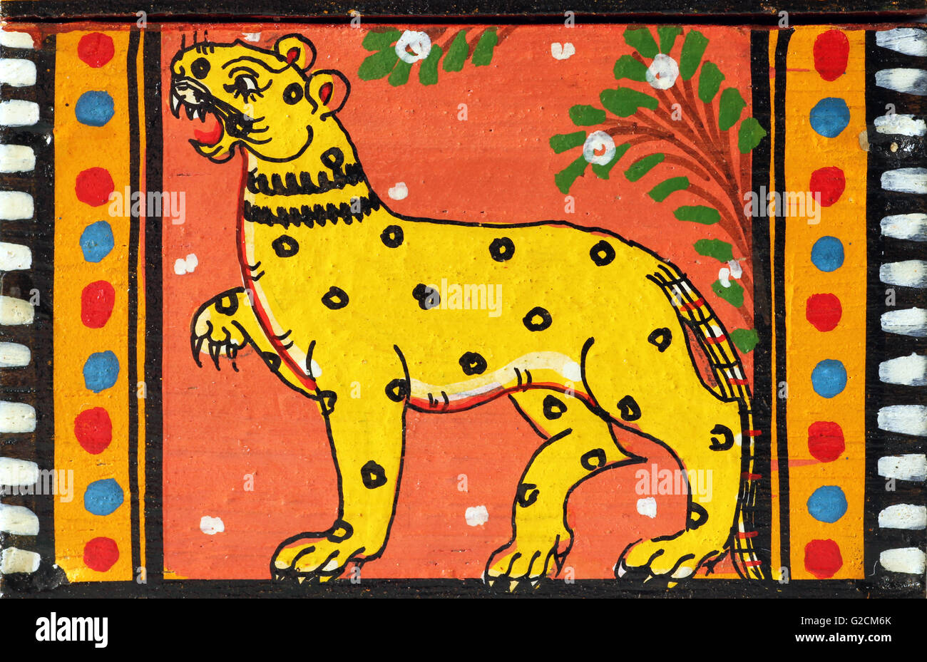 Indian wood painting of a tiger Stock Photo