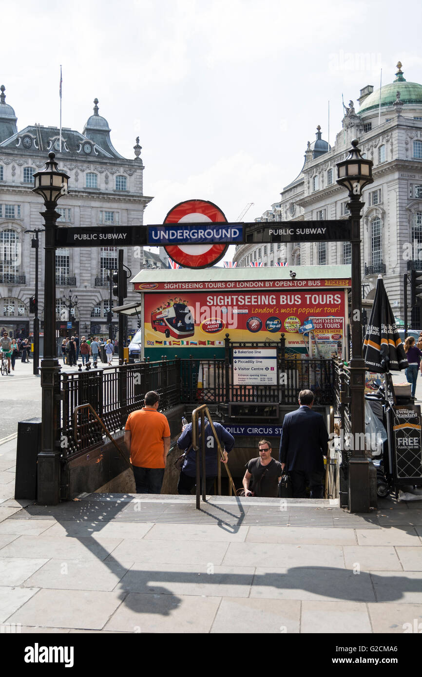 Entrance to Piccadilly Line underground station, Piccadilly Circus, London, England, U.K. Stock Photo