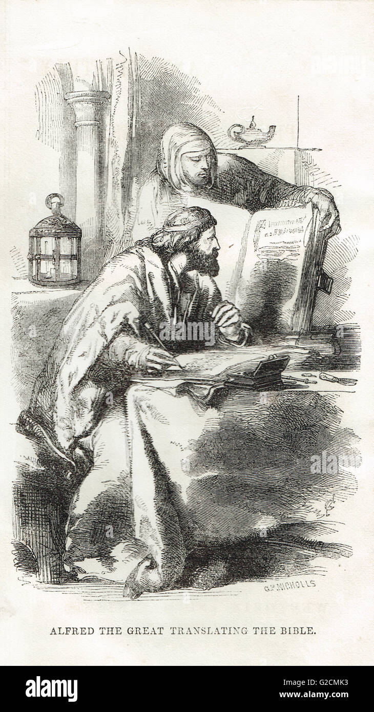 Alfred the Great translating the Bible Stock Photo