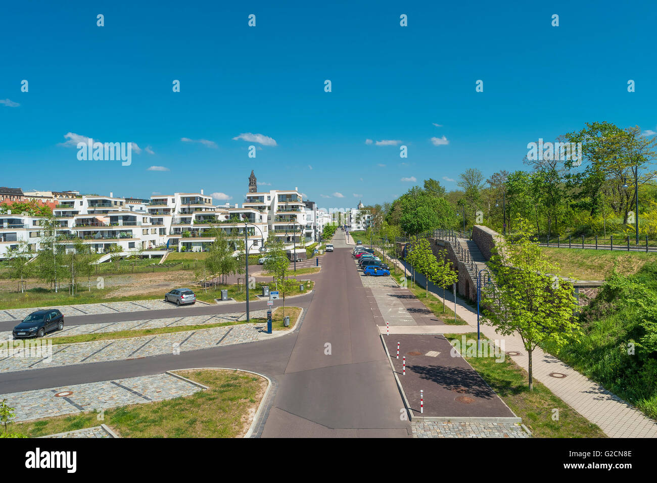 View on Magdeburg city center and downtown in Spring, Magdeburg