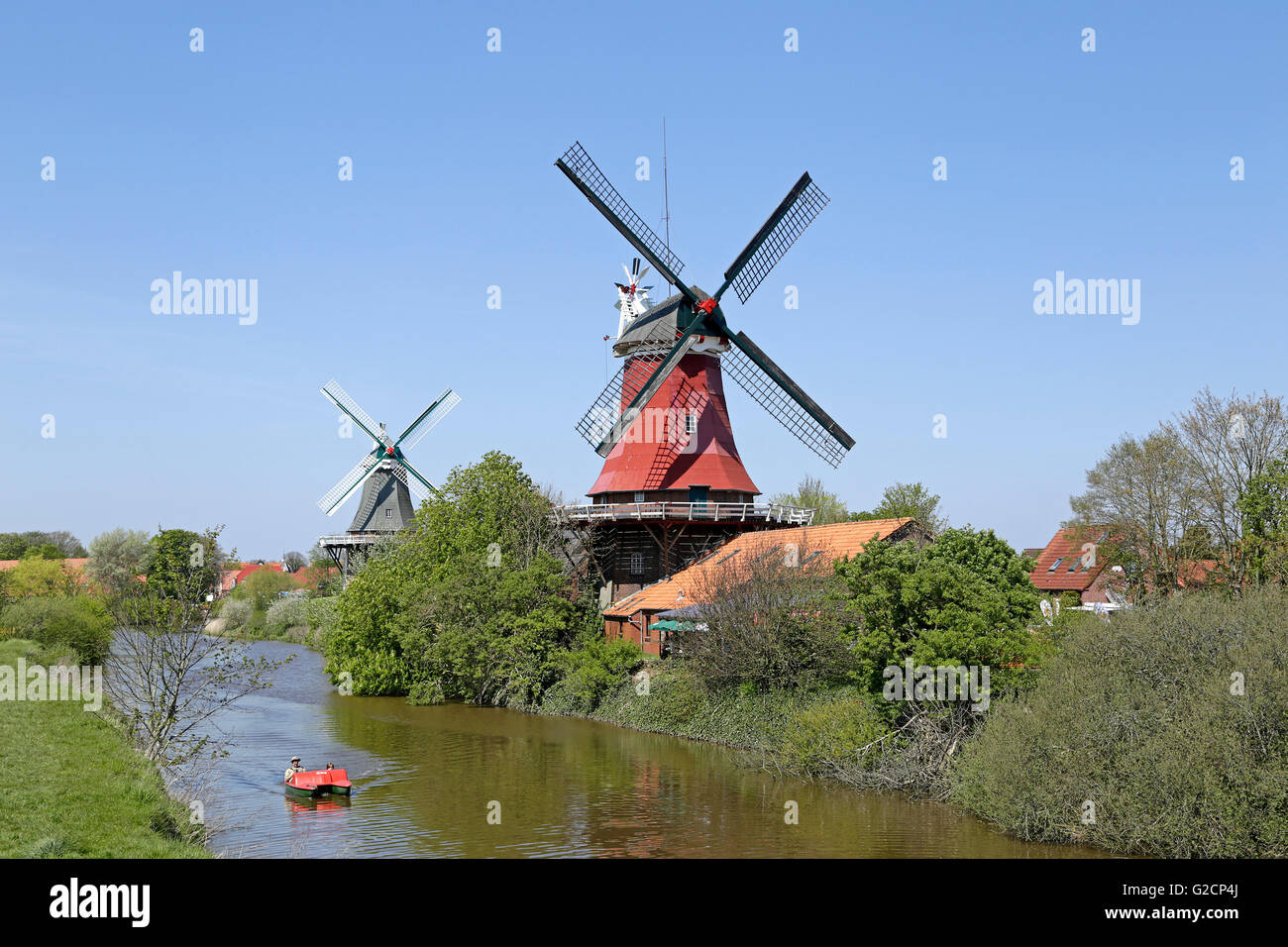 windmills, Greetsiel, Krummhoern, East Friesland, Lower Saxony, Germany