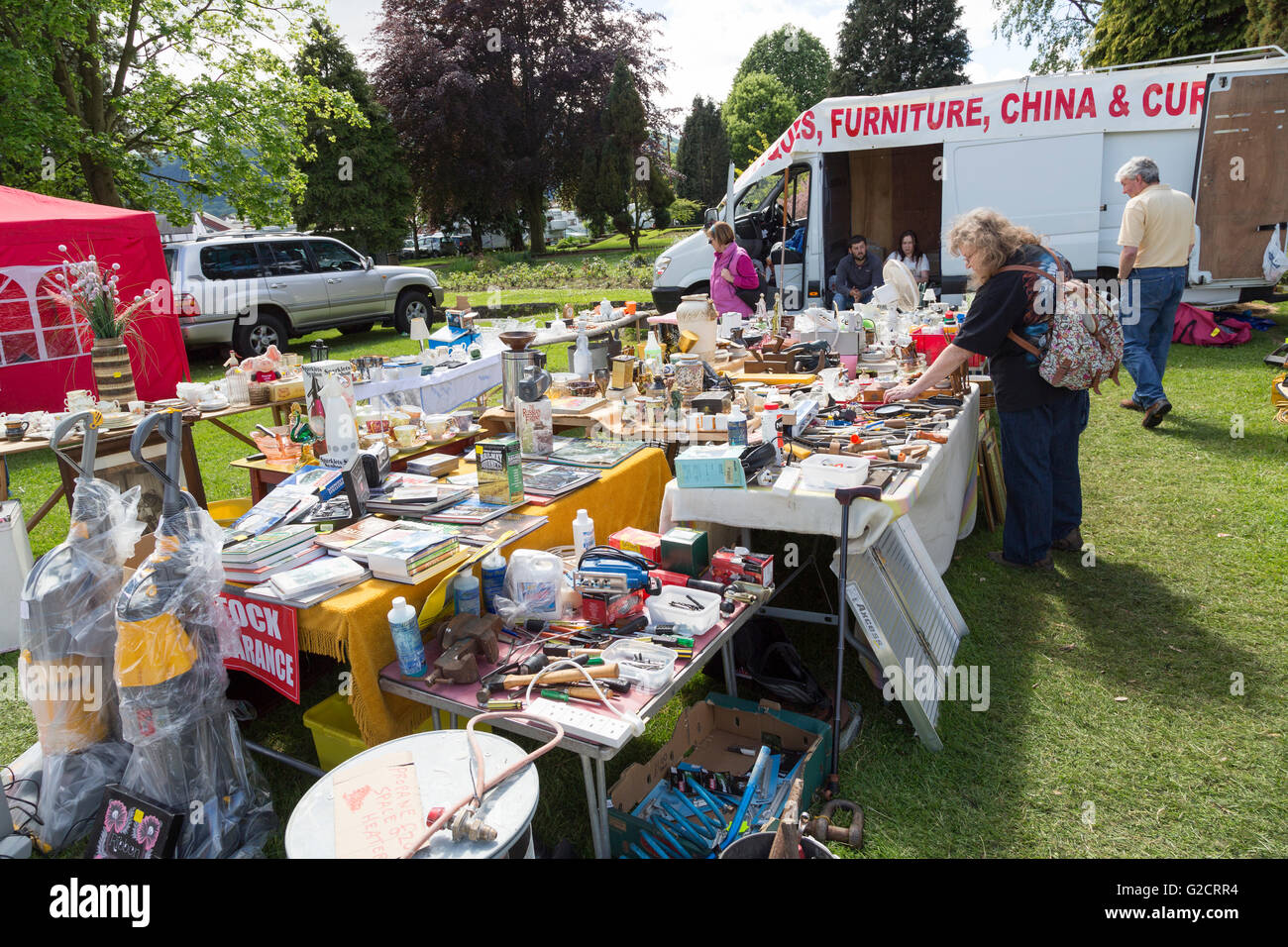 Stall selling goods at Abergavenny Steam Fair, Wales, UK Stock Photo