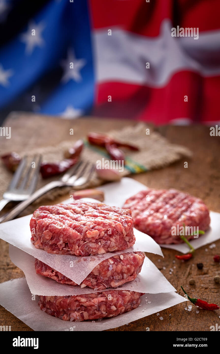 Raw Ground beef meat Burger patties Stock Photo Alamy
