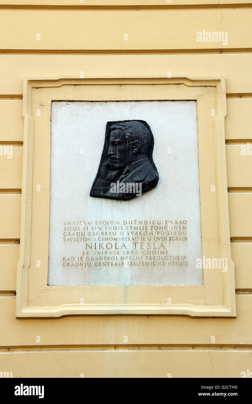 Relief profile portrait of Nikola Tesla in Zagreb, Croatia Stock Photo