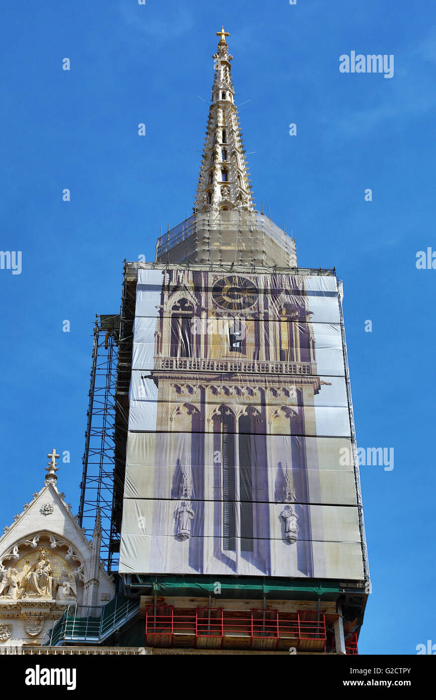 Zagreb Cathedral with tower renovation in Zagreb, Croatia Stock Photo