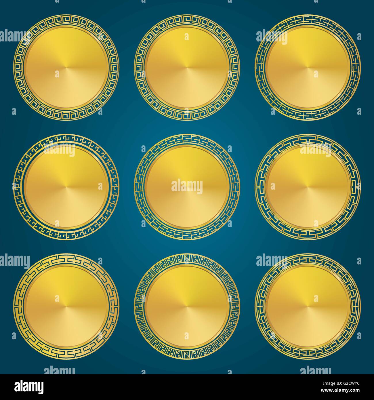 Golden Medallions and Medals with Asian Style Frame Stock Vector Image