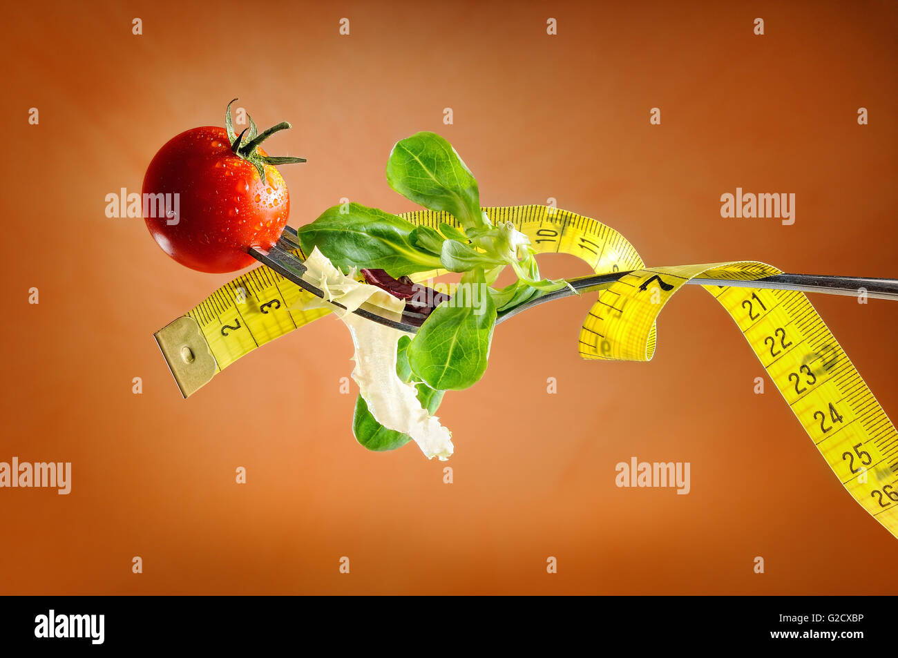 fork, salad and tape, nutritional diet concept Stock Photo Alamy