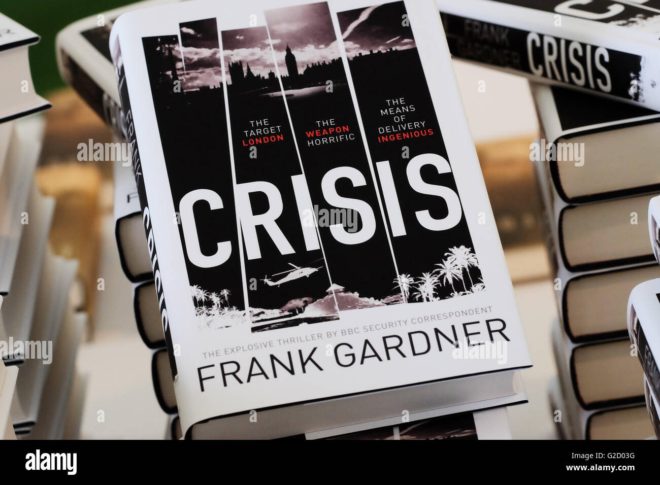 Hay Festival - May 2016 - Crisis the new debut novel from Frank Gardner the BBC Security Correspondent released to sale tonight from embargo, a hi-tech thriller.  Photograph Steven May / Alamy Live News Stock Photo