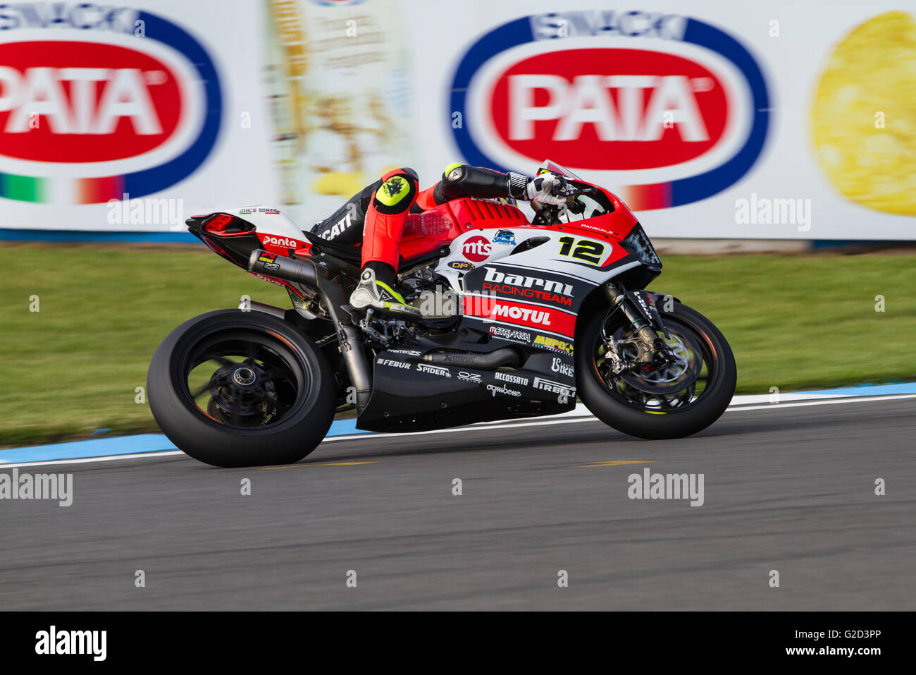 Donington Park, Derby, UK. 28th May, 2016. World Superbikes Acerbis UK Round 7 at Donington Park. #12 Xavi Forés (SPA) - Team Barni racing team, who is second quickest in the Tissot-Superpole 1 Credit:  steven roe/Alamy Live News Stock Photo
