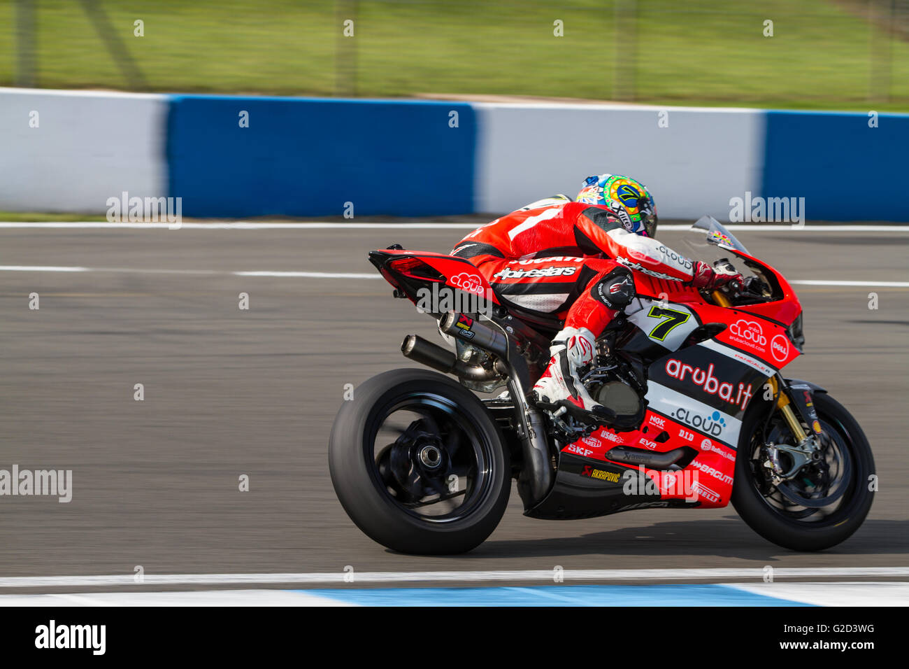 Donington Park, Derby, UK. 28th May, 2016. World Superbikes Acerbis UK Round 7 at Donington Park. Donington Park, Derby, UK. Saturday 28th May, 2016. #7 Chaz Davies (GBR)- Team Aruba.IT racing - DUCATI, who was second quickest in the Tissot-Superpole 2 Credit:  steven roe/Alamy Live News Stock Photo