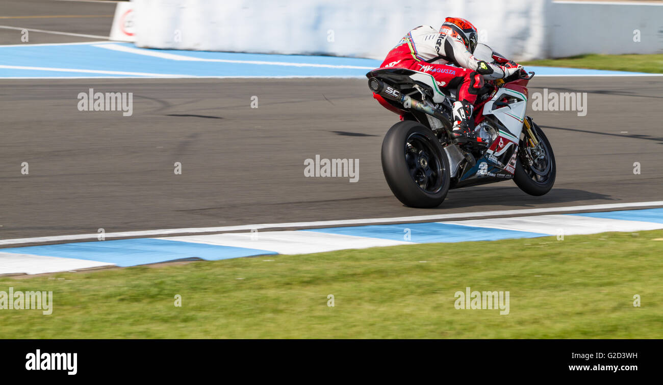 Donington Park, Derby, UK. 28th May, 2016. World Superbikes Acerbis UK Round 7 at Donington Park. Donington Park, Derby, UK. Saturday 28th May, 2016. #2 Leon Camier (GBR) - Team MV Agusta Reparto Corse Credit:  steven roe/Alamy Live News Stock Photo