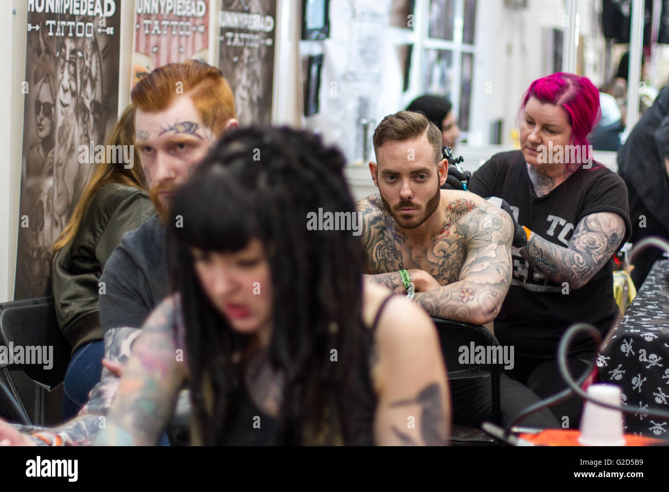 London, UK  28th May, 2016. The Great British Tattoo Show at  Alexandra Palace, London, UK. The show features over 320 tattoo artists as well as alternative fashion shows and stage acts.  Copyright Carol Moir/Alamy Live News. Stock Photo