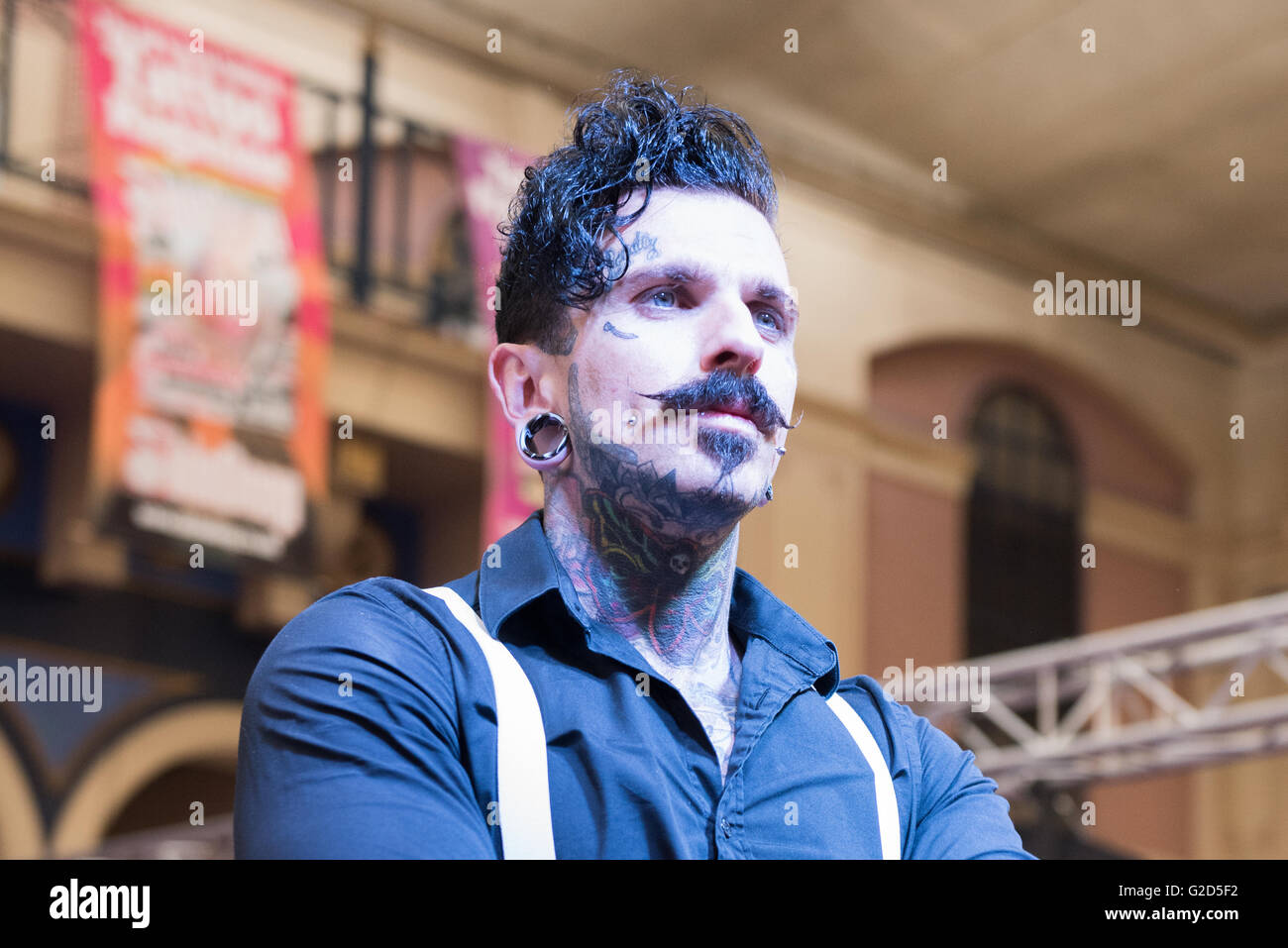 London, UK, 28 May 2016. Alexandra Palace.  The Show features over 300 Tattoo Artists as well as alternative fashion shows and stage acts. Credit: pmgimaging/Alamy Live News Stock Photo