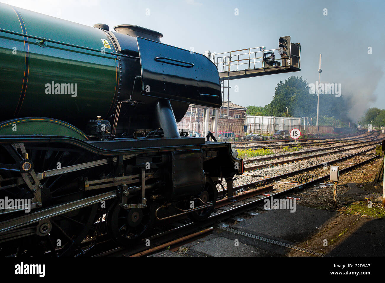 Salisbury, UK. 28th May, 2016. The Flying Scotsman Delayed by a trackside fire as she was about to leave Salisbury station bound for London Paddington Credit:  David Betteridge/Alamy Live News Stock Photo