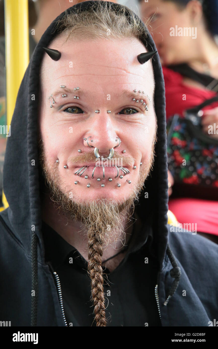 London.UK 28 May 2016,The Great Bitish Tattoo sShow got under way and saw some bodymodification  and body painting  makig this one of the topTattoo shows in England .@Paul Quezada-Neiman/Alamy Live News Stock Photo