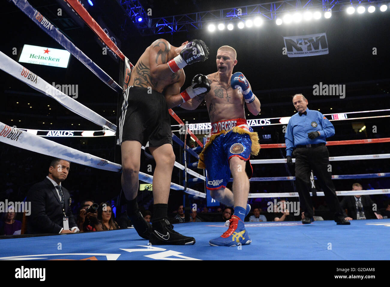 May 28, 2016; Clay Burns (blue trunks) and Isaac Avalos (black trunks