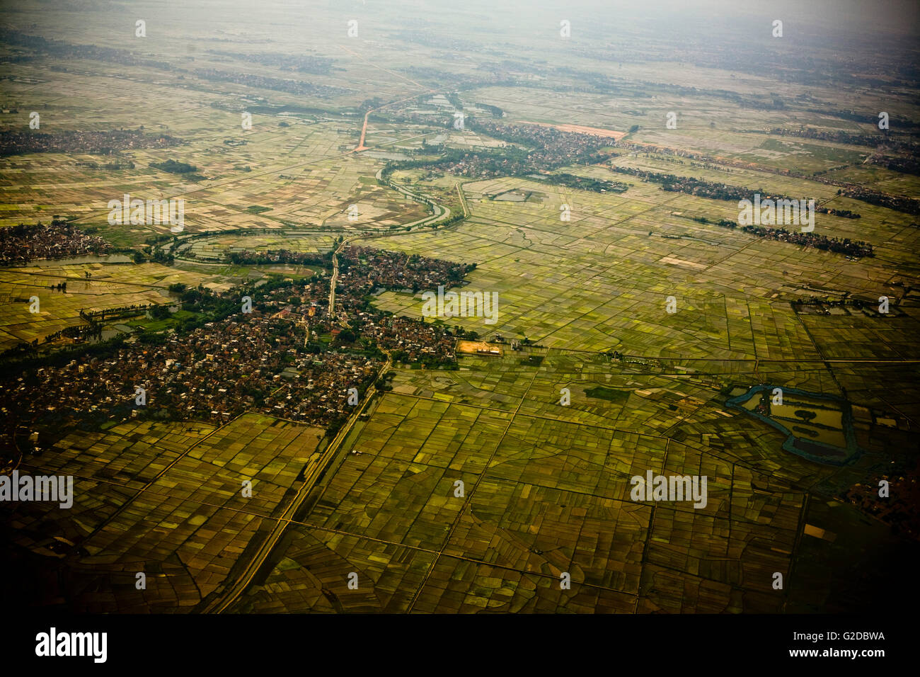 Aerial View of Vietnamese Towns and Fields Stock Photo