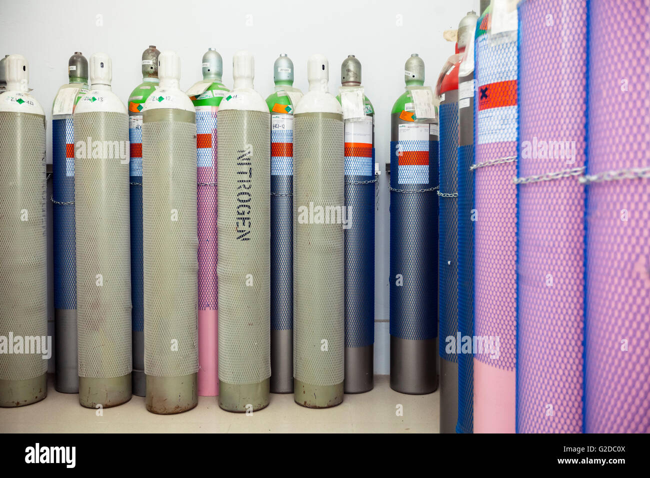 Gas Testing Containers Tall Nitrogen Gas Containers in Vehicle Testing Factory, Hanoi, Vietnam ...