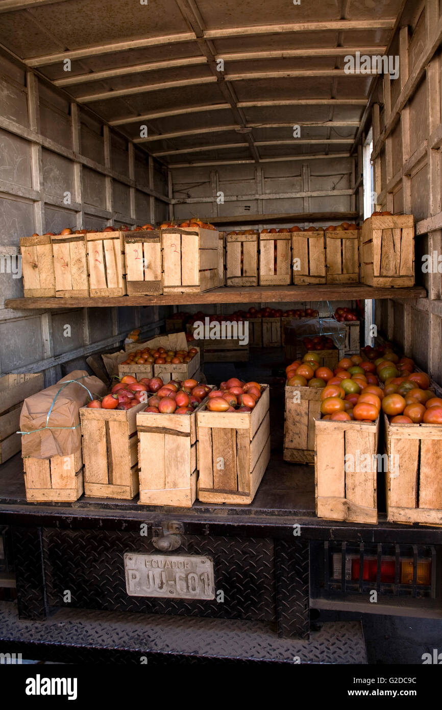 Truck Full of Crates of Tomatoes Stock Photo