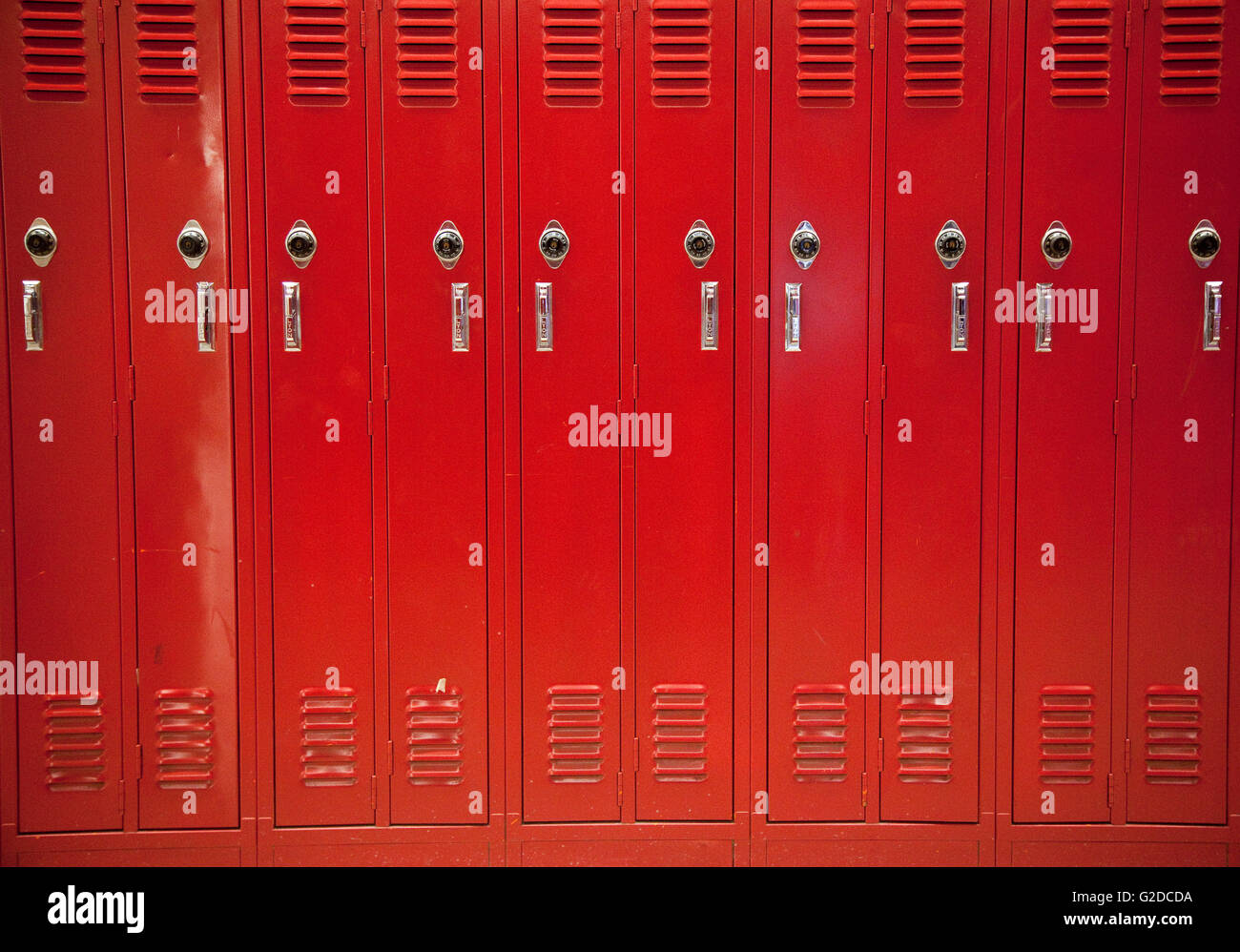 Row of Red Lockers Stock Photo Alamy