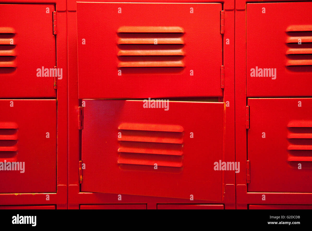 Two Partially Open Red Lockers Stock Photo Alamy
