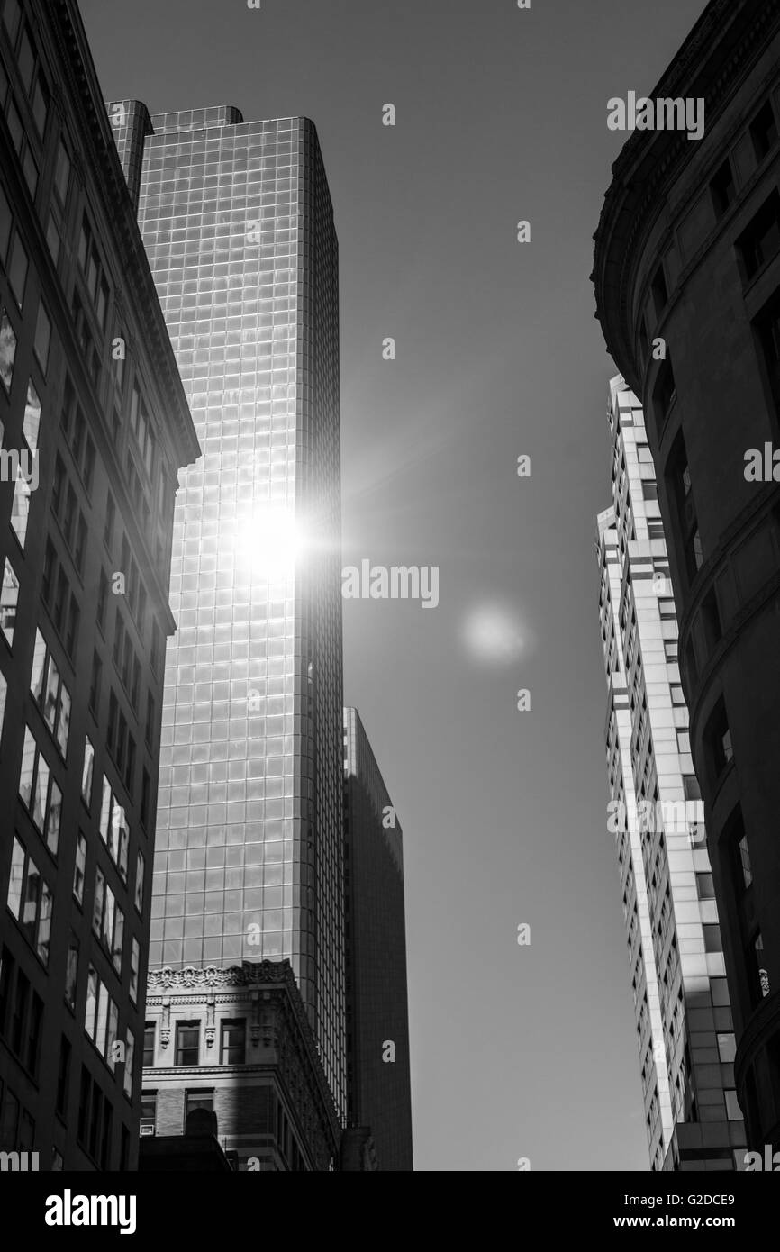 Sun Reflecting off Modern Building, Low Angle View, Boston, Massachusetts, USA Stock Photo