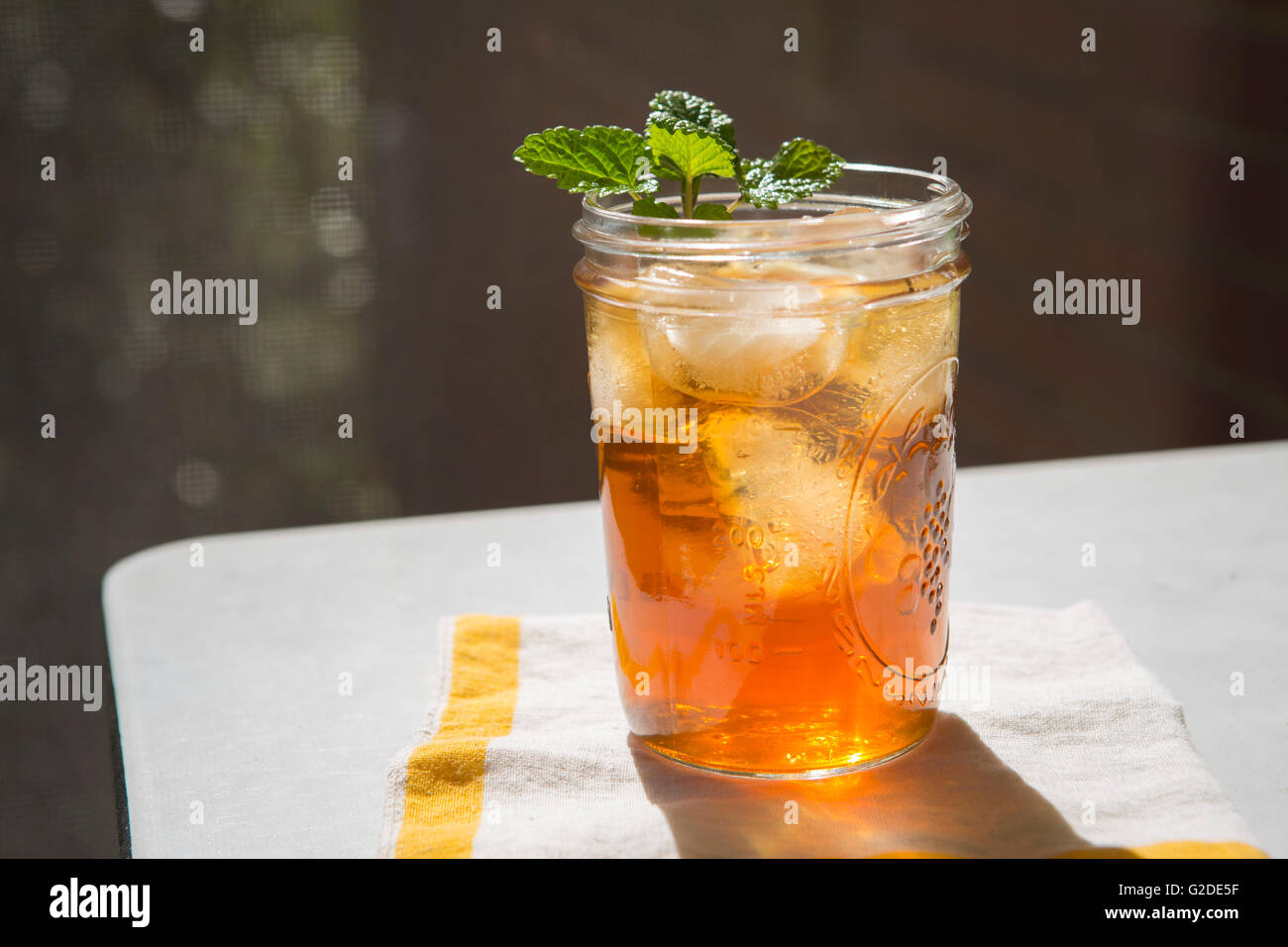 Iced Tea and Mint in Glass Jar Stock Photo