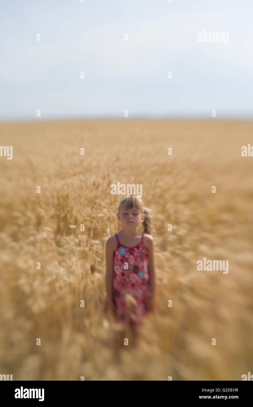 Peaceful Young Girl Standing in Wheat Field Stock Photo - Alamy