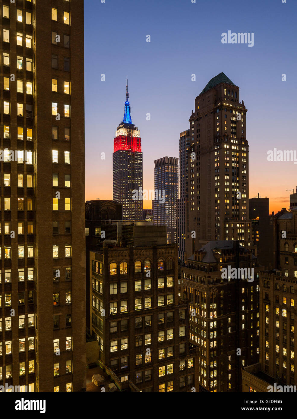 Midtown Skyline with Empire State Building at Dusk, New York City, USA ...