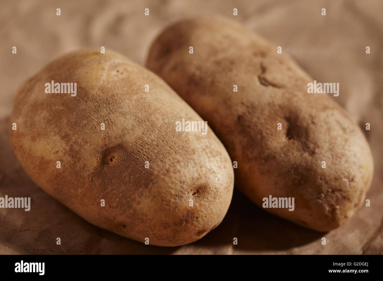 Two russet baking potatoes Stock Photo