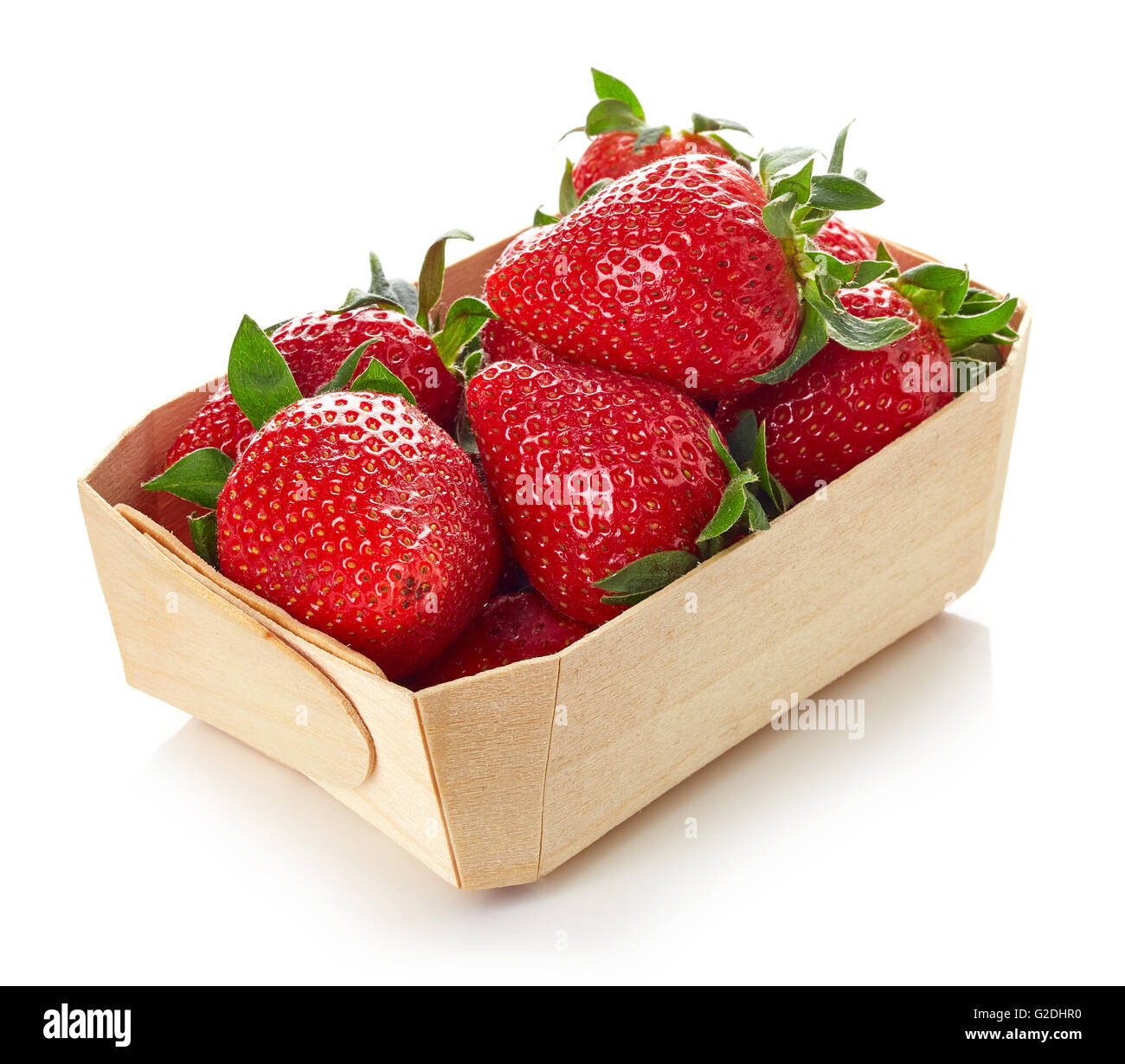 strawberry in wooden container box, isolated on white background Stock Photo