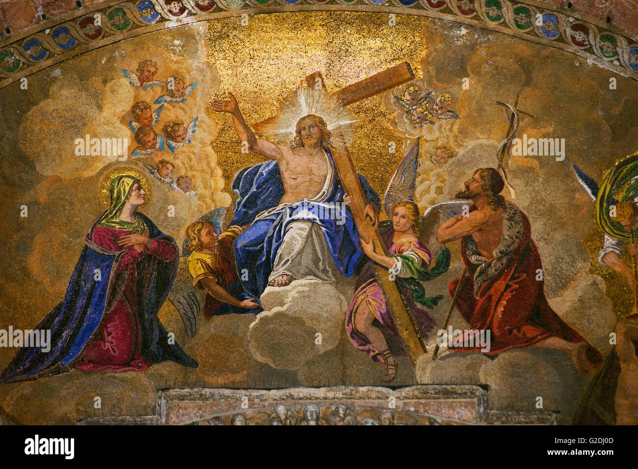 Close-up of the beautiful mosaic of 'The Last Judgement' above the main entrance to the Basilica di San Marco, Venice, Italy Stock Photo