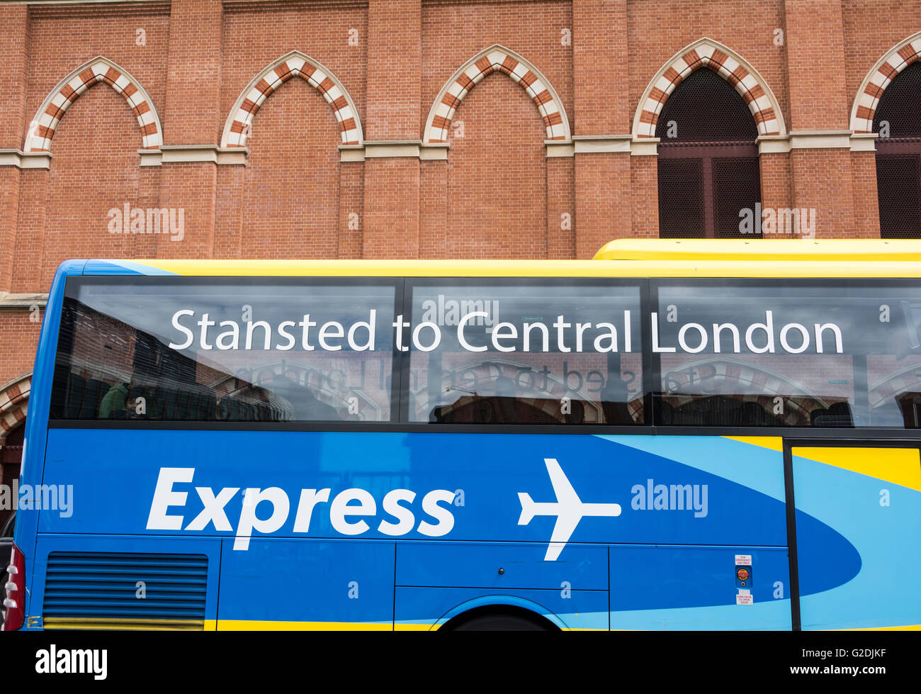 Stansted Express coach outside St Pancras, London, England, UK Stock Photo
