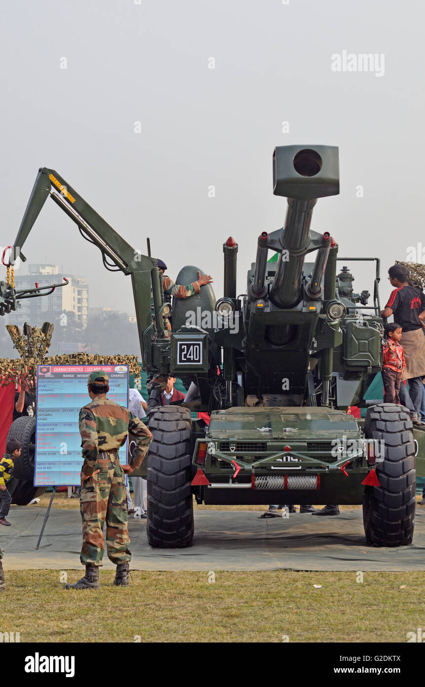 155 mm Bofors Gun, the main artillery gun of the Indian Army, during