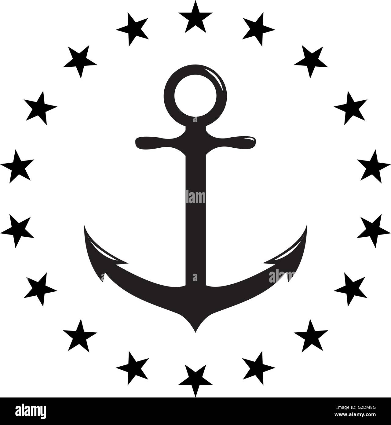 Image of anchor in star round. Stock Vector
