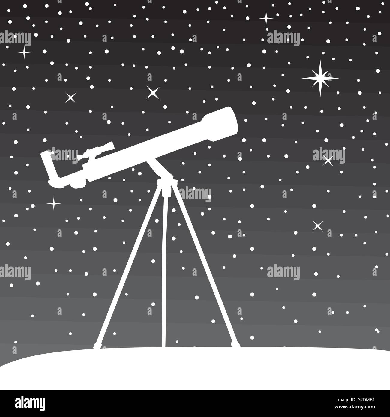 Silhouette of telescope on the night sky background. Stock Vector