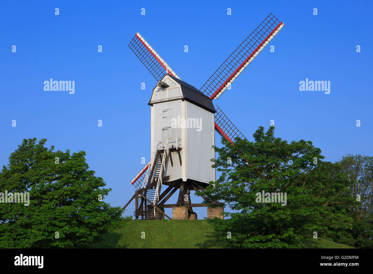 The Bonne Chiere Windmill in Bruges, Belgium Stock Photo